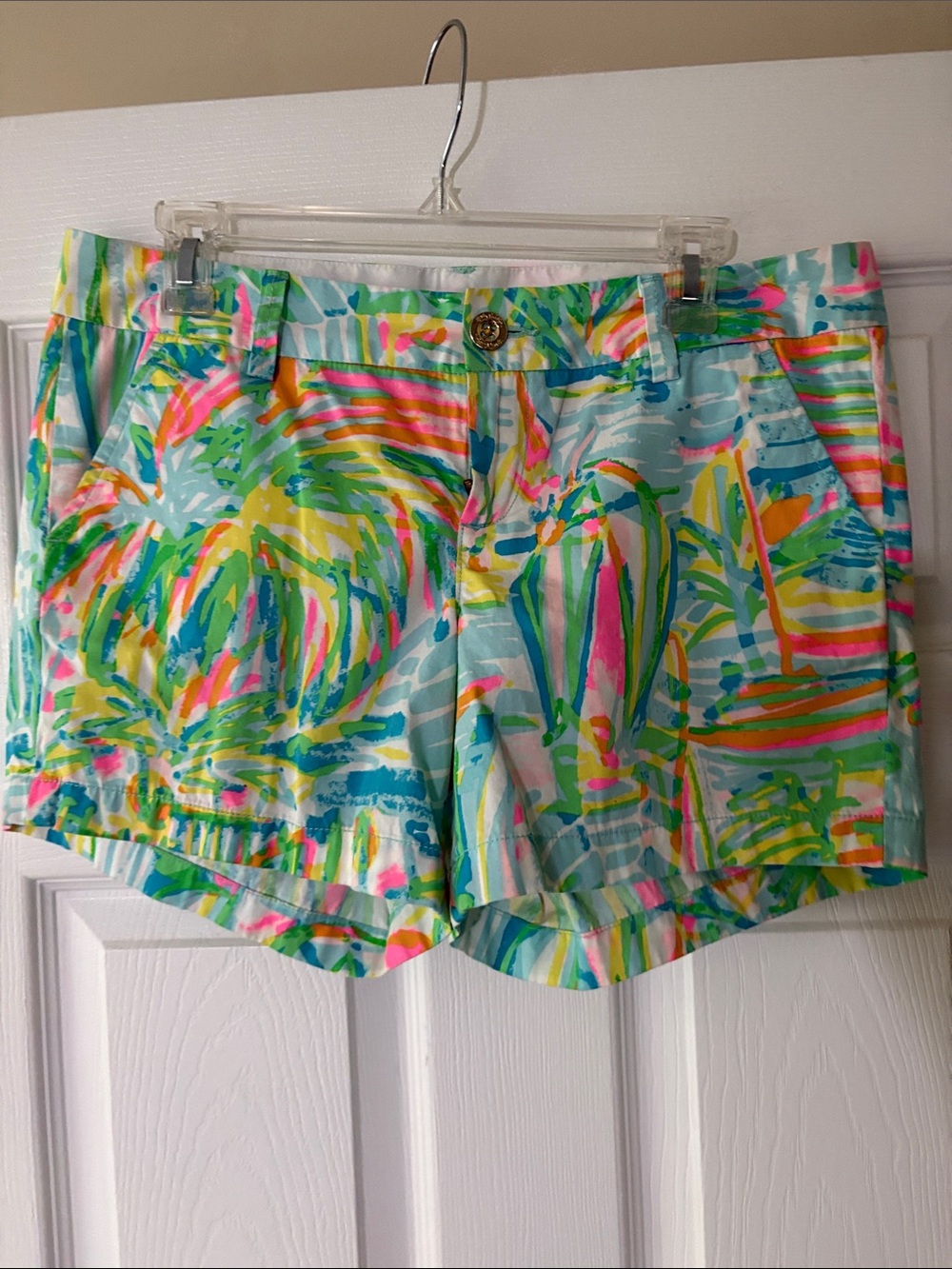Lilly Pulitzer Tropical Palm-Print High Waist Shorts - Turquoise Multi